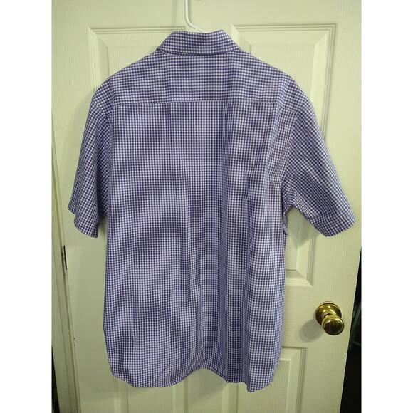Croft&Barrow Men's L Shirt Purple White Checked Collared Button Shirt Sleeve - Picture 9 of 9